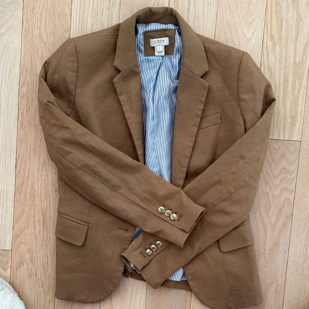 J.Crew Tan Blazer with Striped Lining